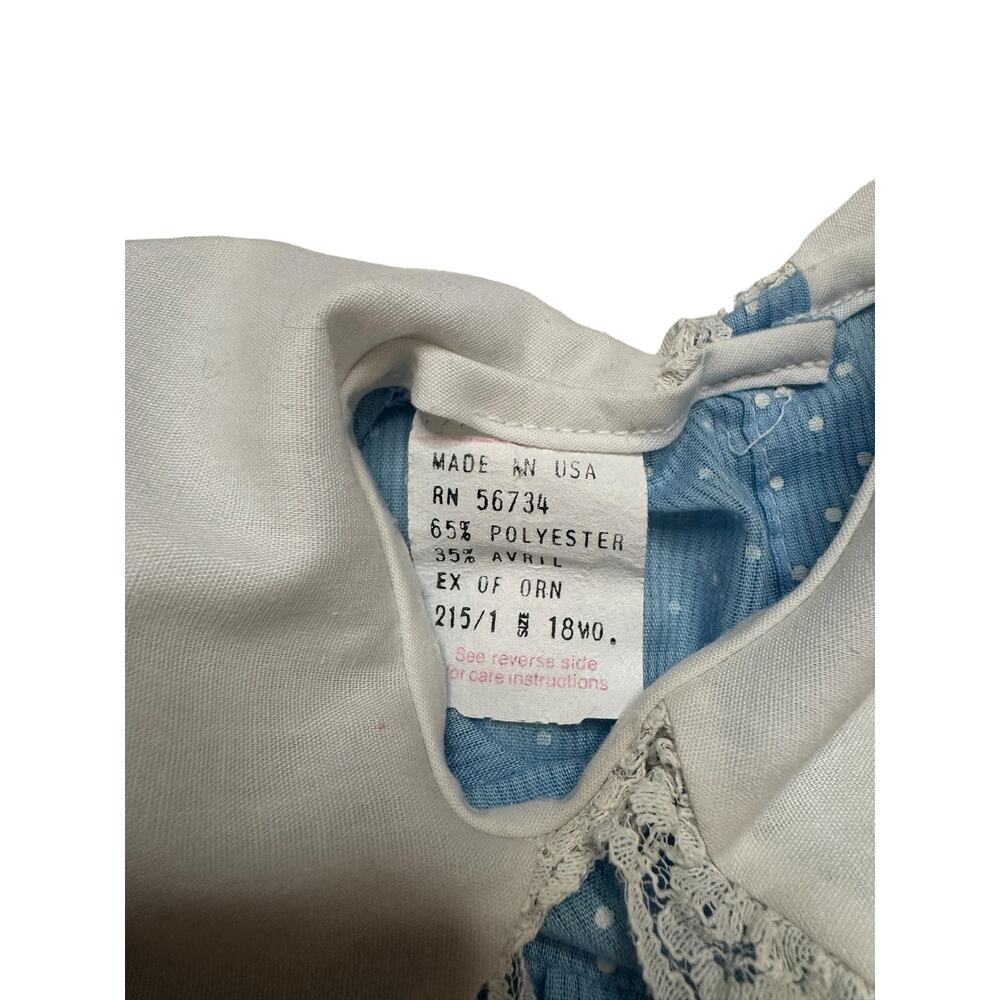 Vintage Cottagecore Blue Swiss Dot Lace Collar Baby Dress Sz 18 Months Made USA - Picture 4 of 4